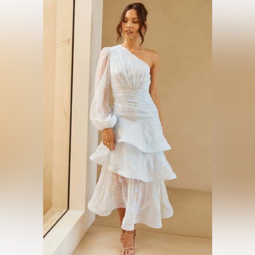 Hello Molly One sleeve midi dress with tier ruffles